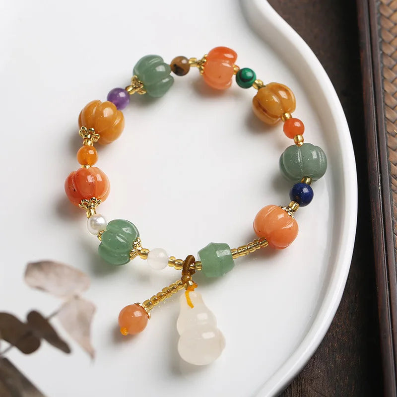 New Golden Jade Pumpkin Bead Bracelet Ladies Gourd Pendant Bracelet